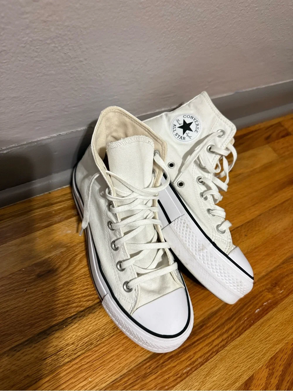 Converse High Top Canvas Sneakers - Cream/White with Black Trim